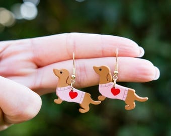 ARETES PERRITOS SALCHICHA ROSA