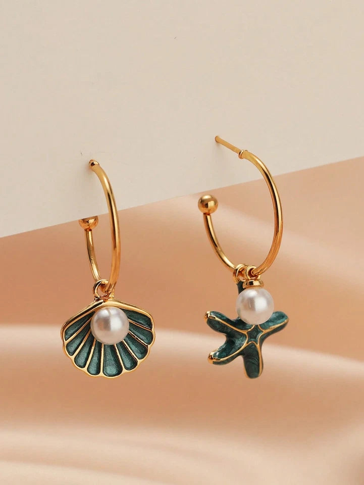 ARETES - ESTRELLA DE MAR AZUL CON PERLA