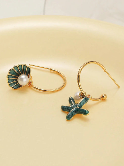 ARETES - ESTRELLA DE MAR AZUL CON PERLA